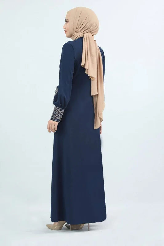 Turkish Fashion Prada Abaya Dress with Bag - 1391 Navy Blue