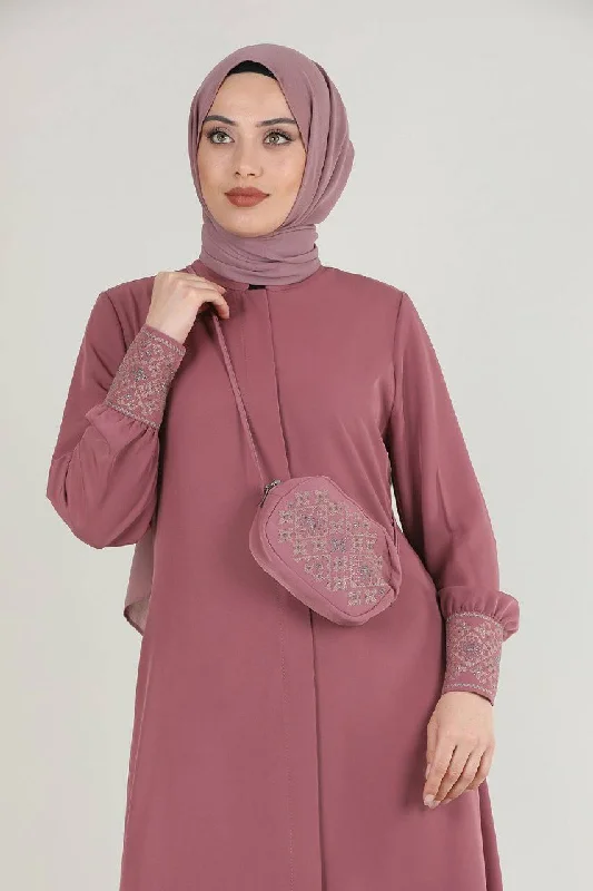 Turkish Fashion Prada Abaya Dress with Bag - 1391 Onion Pink