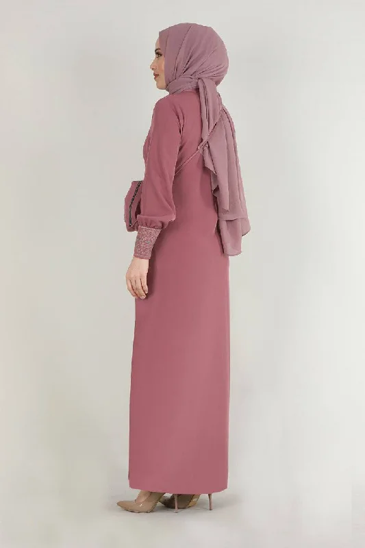 Turkish Fashion Prada Abaya Dress with Bag - 1391 Onion Pink