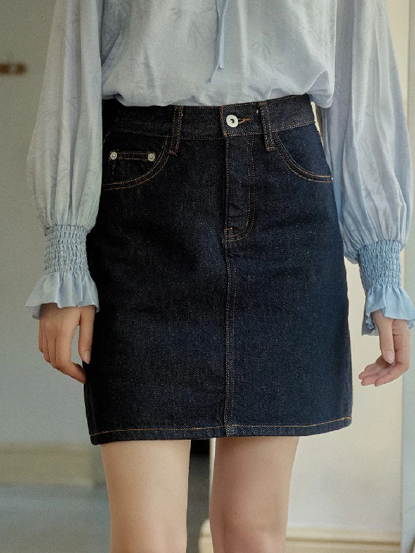 Kayleigh Vintage A-Line Cotton Denim Skirt