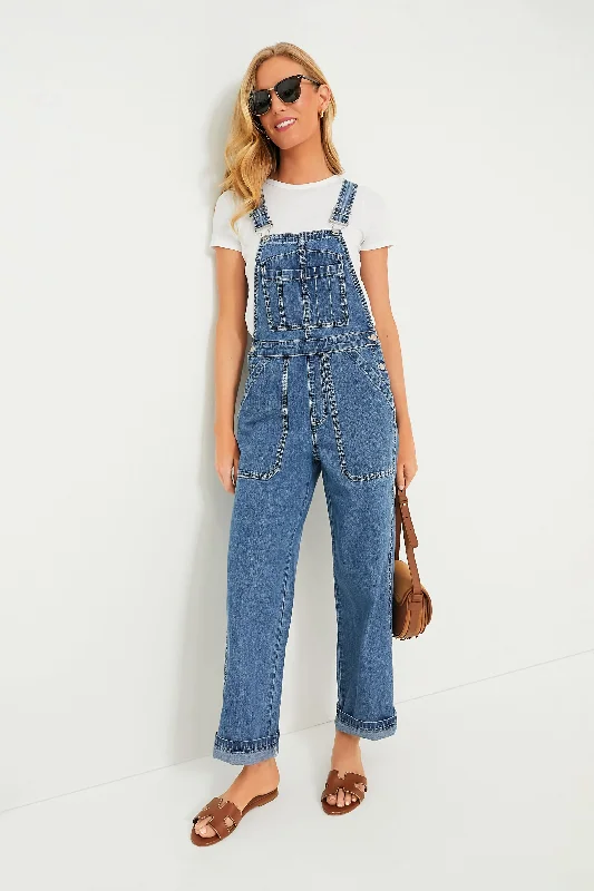 Paris Medium Wash Straight Leg Denim Overalls