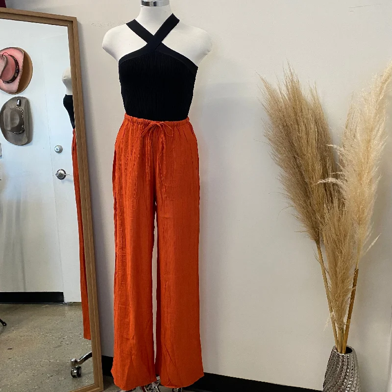 Sayra linen wide pants -Rust