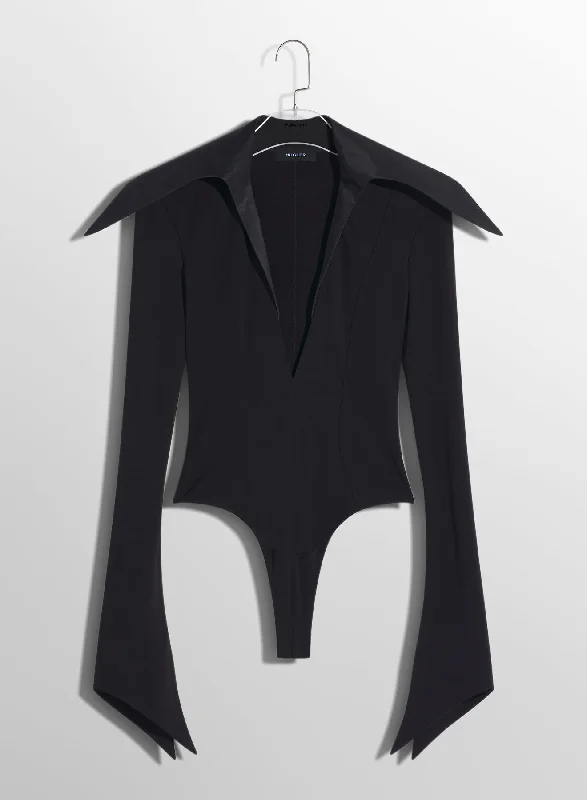 black spiky satin collar bodysuit