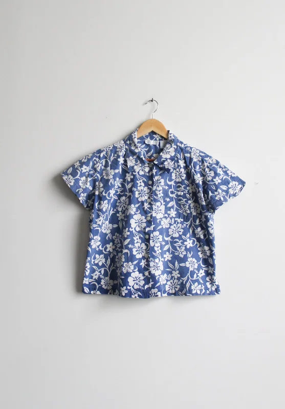 blue hibiscus button up