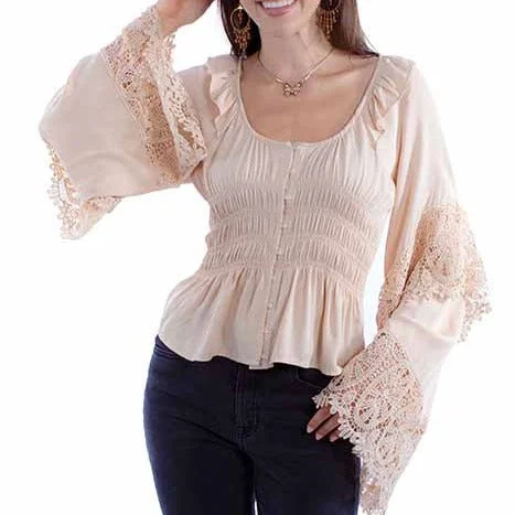 Scully Women's Crochet Bell Sleeve Top In Cream