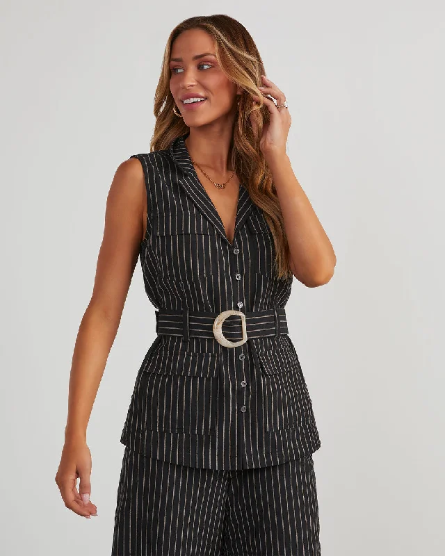 Lawren Linen Striped Belted Vest