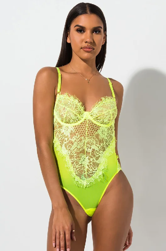 SEXY LACE DRESSY BODYSUIT NEON GREEN