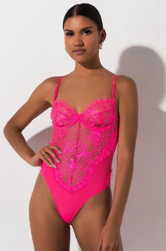 SEXY LACE DRESSY BODYSUIT NEON PINK