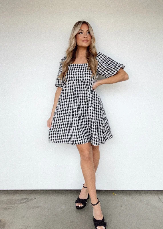 Black Houndstooth Mini Dress