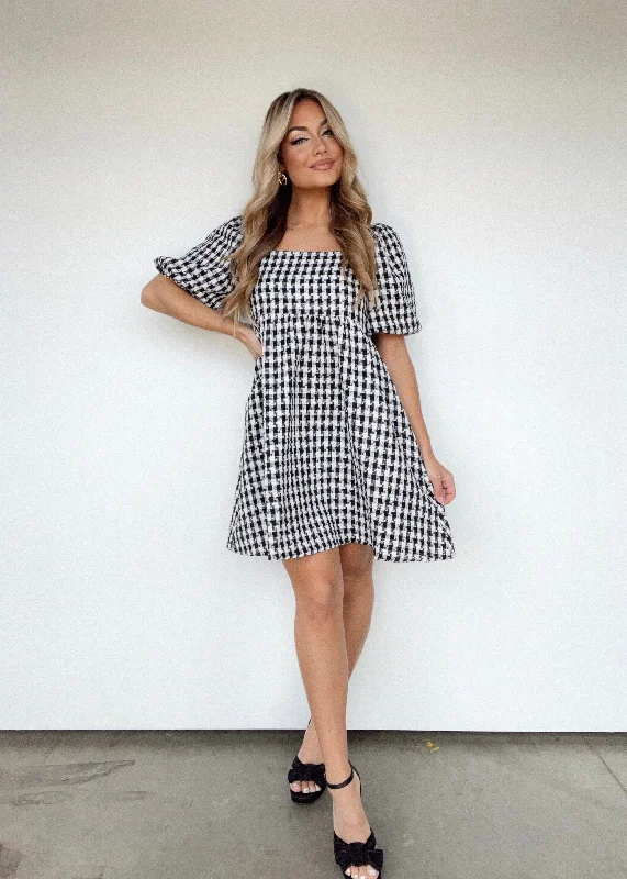 Black Houndstooth Mini Dress