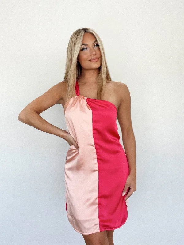 Pink Colorblock Mini Dress