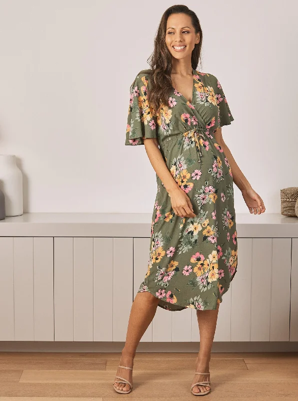 Renee Maternity Dress in Green Flora