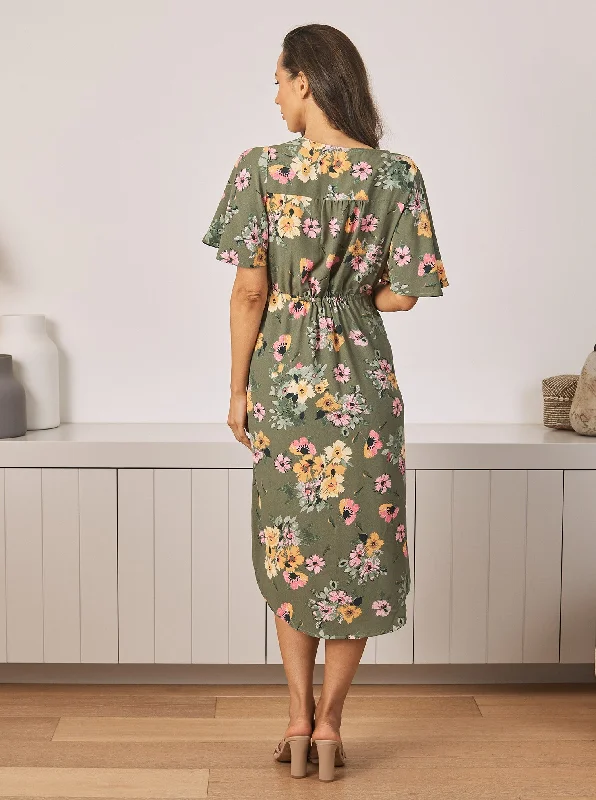 Renee Maternity Dress in Green Flora