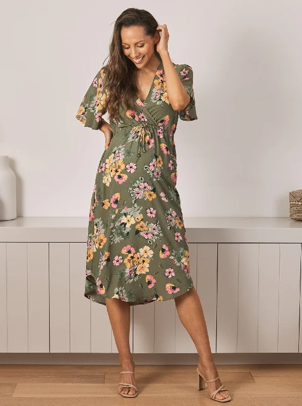 Renee Maternity Dress in Green Flora