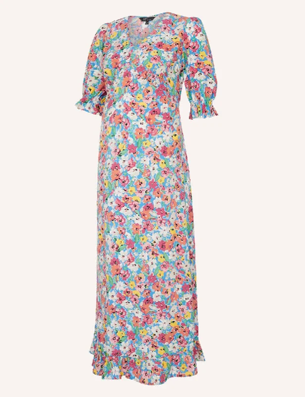 Maternity Blue Floral Delilah Midi Dress