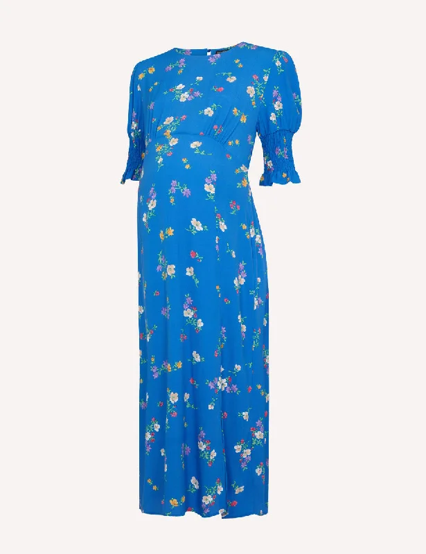 Maternity Blue Floral Luna Midi Dress