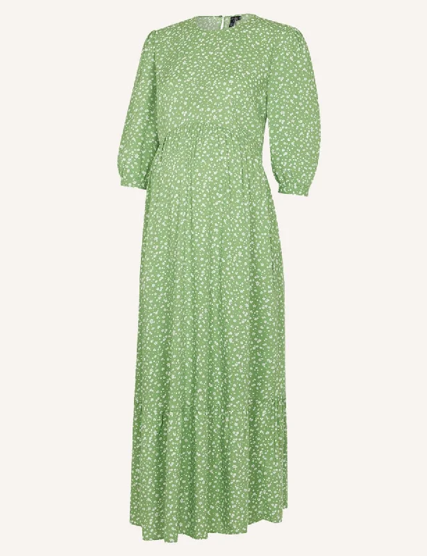 Maternity Green Ditsy Floral Print Rachel Midi Dress