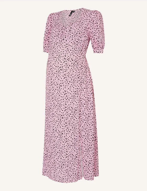 Pink Floral Maternity Rosie Midi Dress