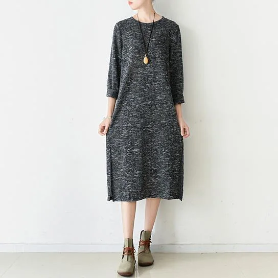 plus size split hem knit dresses caftans in gray