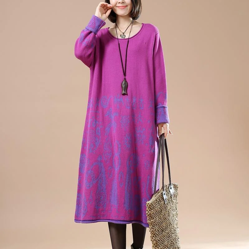 Purple print sweaters plus size knit dresses secret paper cut