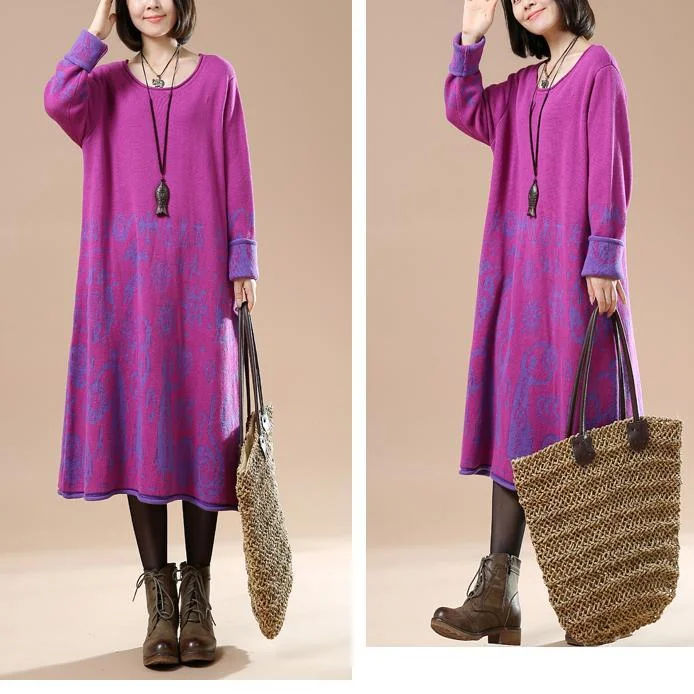 Purple print sweaters plus size knit dresses secret paper cut