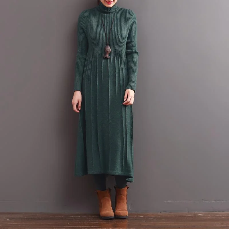 2017 spring green turtle neck knit dresses long tunic sweaters