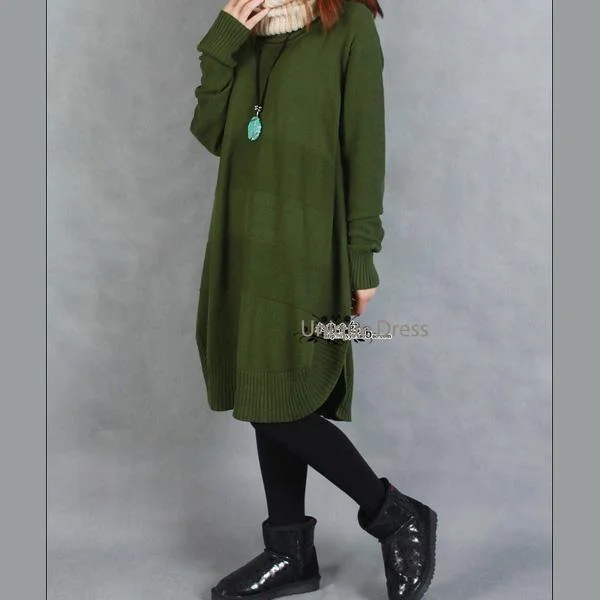 Army green oversize women sweater knit dress