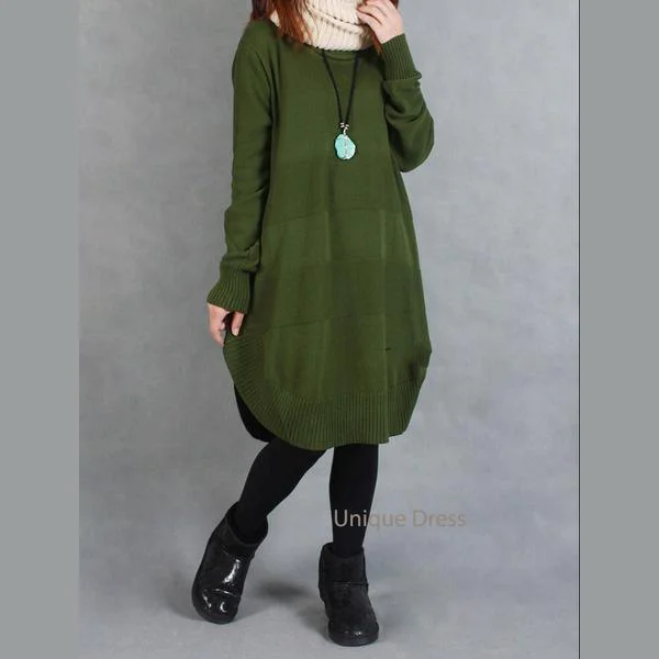 Army green oversize women sweater knit dress