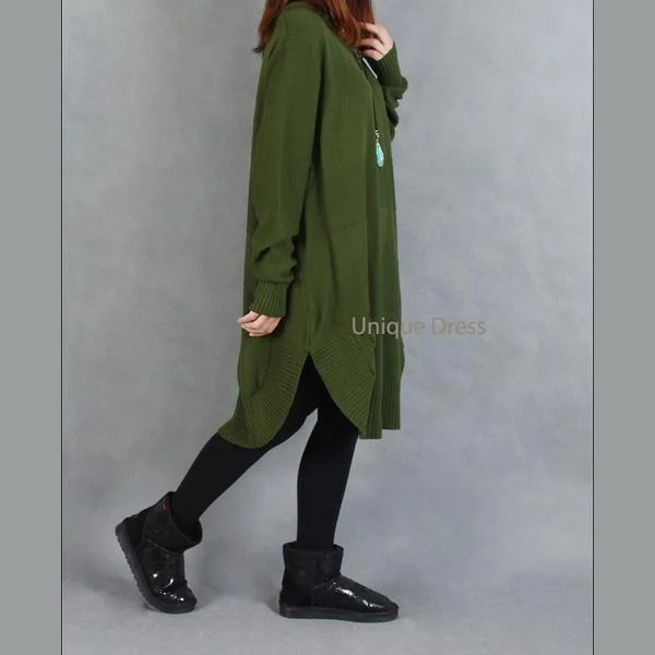 Army green oversize women sweater knit dress