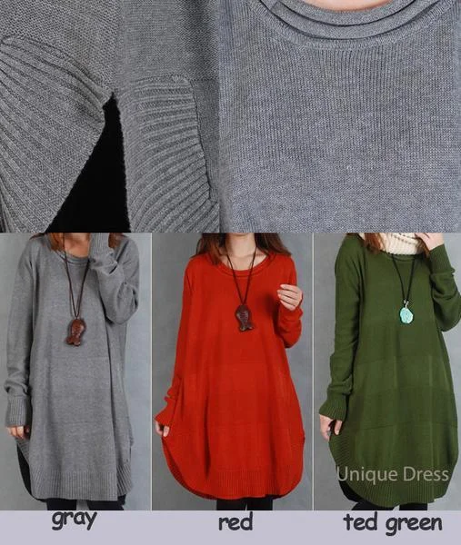 Army green oversize women sweater knit dress