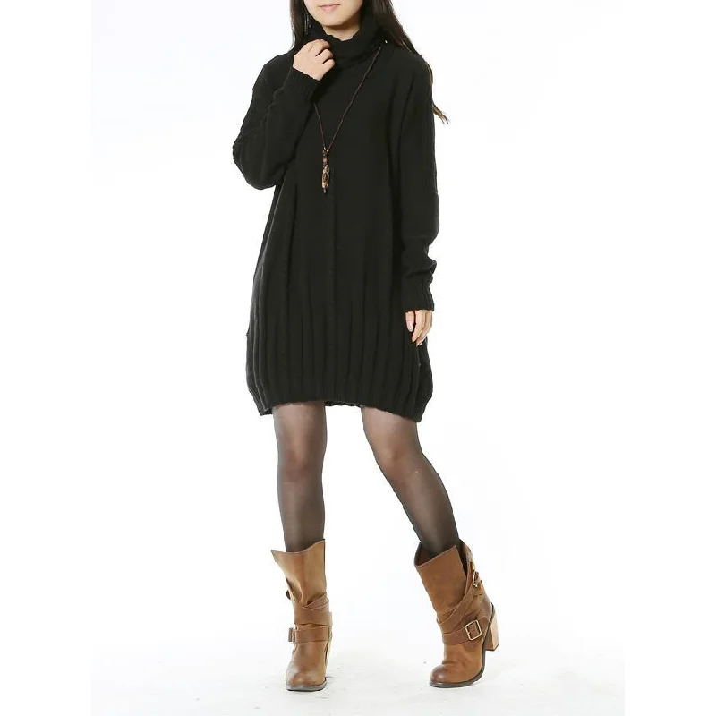 Black cable knit women sweater dress