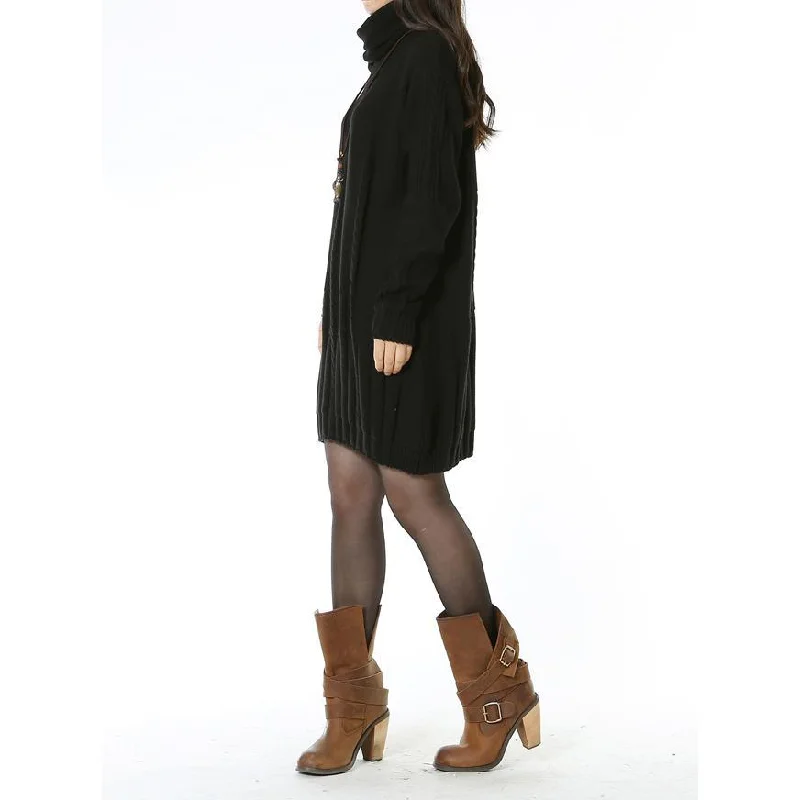 Black cable knit women sweater dress