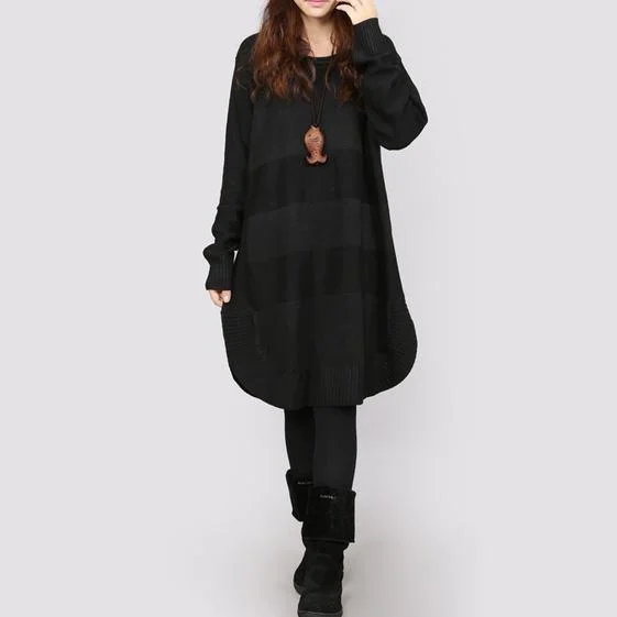 Black oversize women sweater knit dress