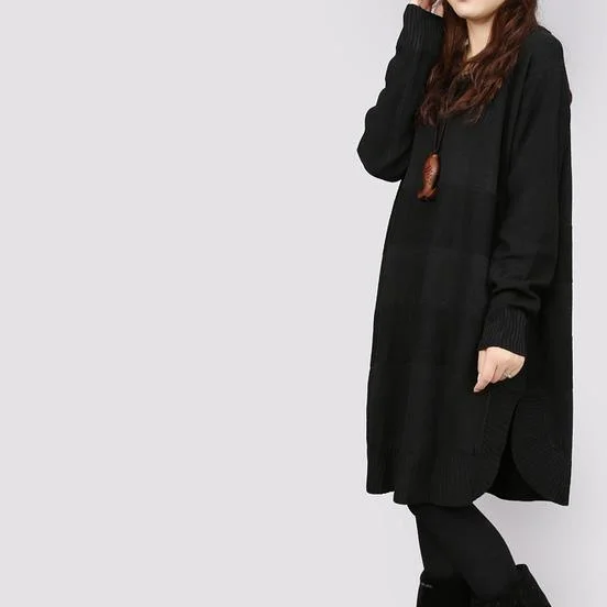 Black oversize women sweater knit dress