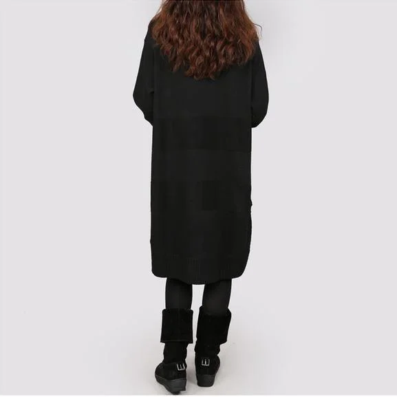 Black oversize women sweater knit dress