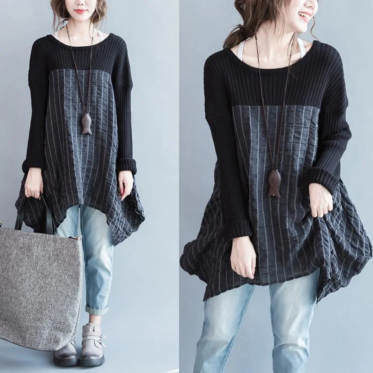 Black patchwork sweater dress baggy knit sweater blouse oversize winter cute maternity dresses