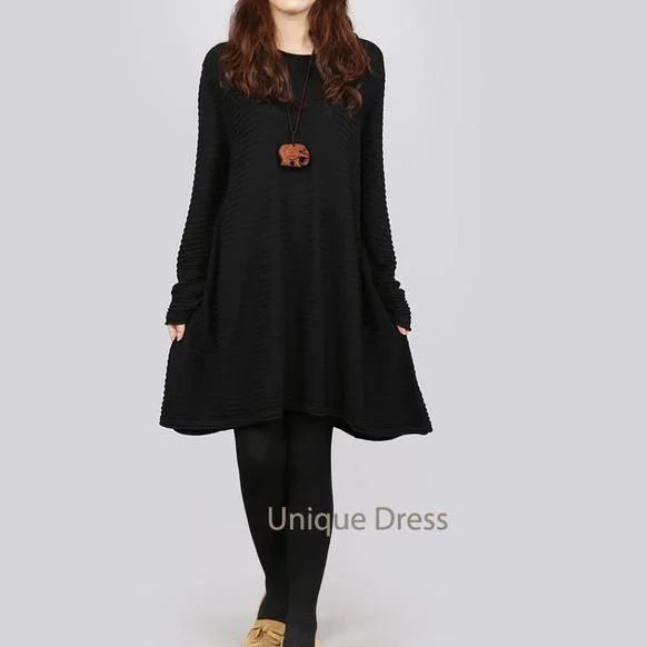 Black woolen causal women sweater dress