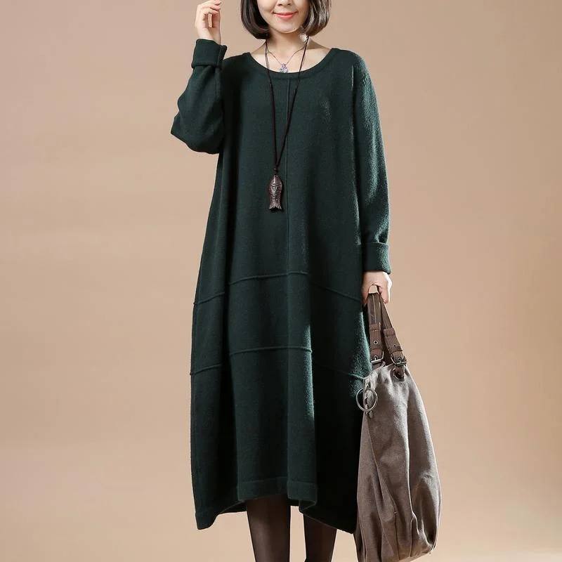 Blackish green long sweaters oversize knit dresses elegant style