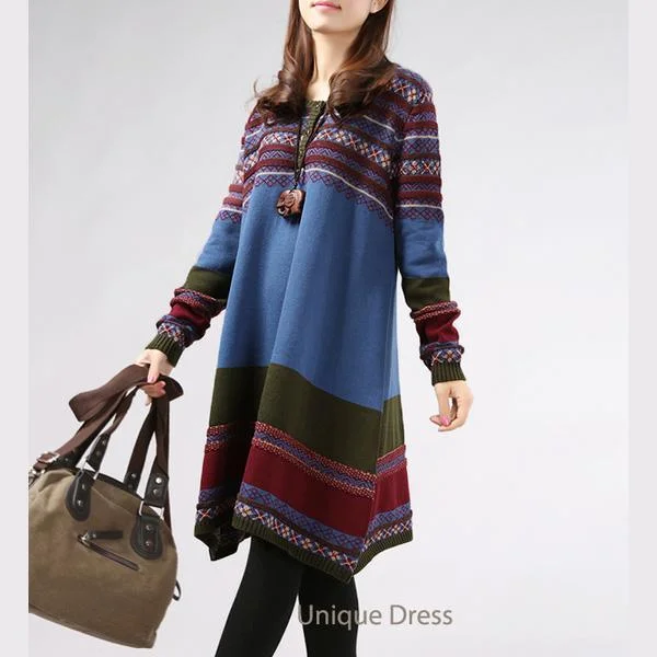 Blue holiday oversize women sweater dress