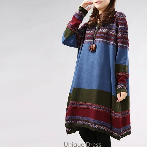 Blue holiday oversize women sweater dress