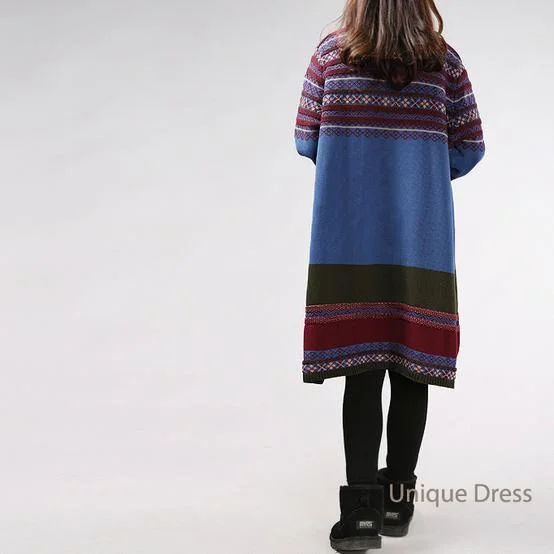 Blue holiday oversize women sweater dress