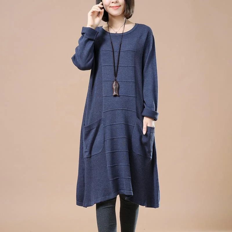 Blue loose women sweaters plus size knit dress