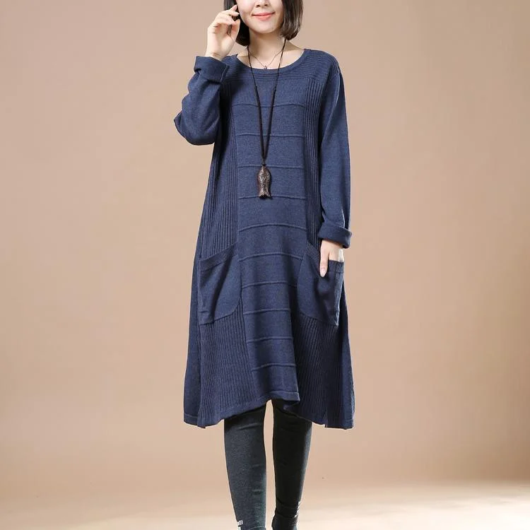 Blue loose women sweaters plus size knit dress