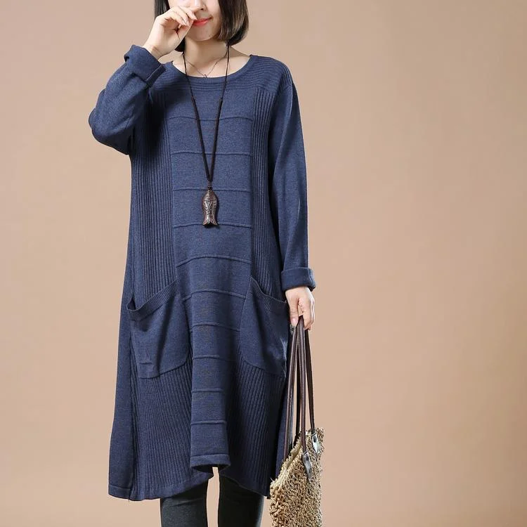 Blue loose women sweaters plus size knit dress