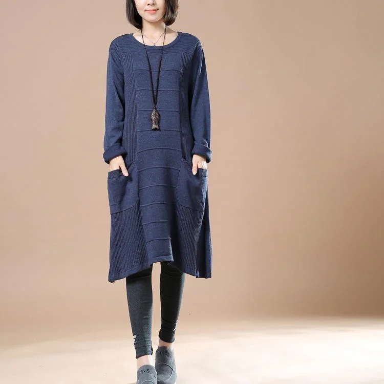 Blue loose women sweaters plus size knit dress