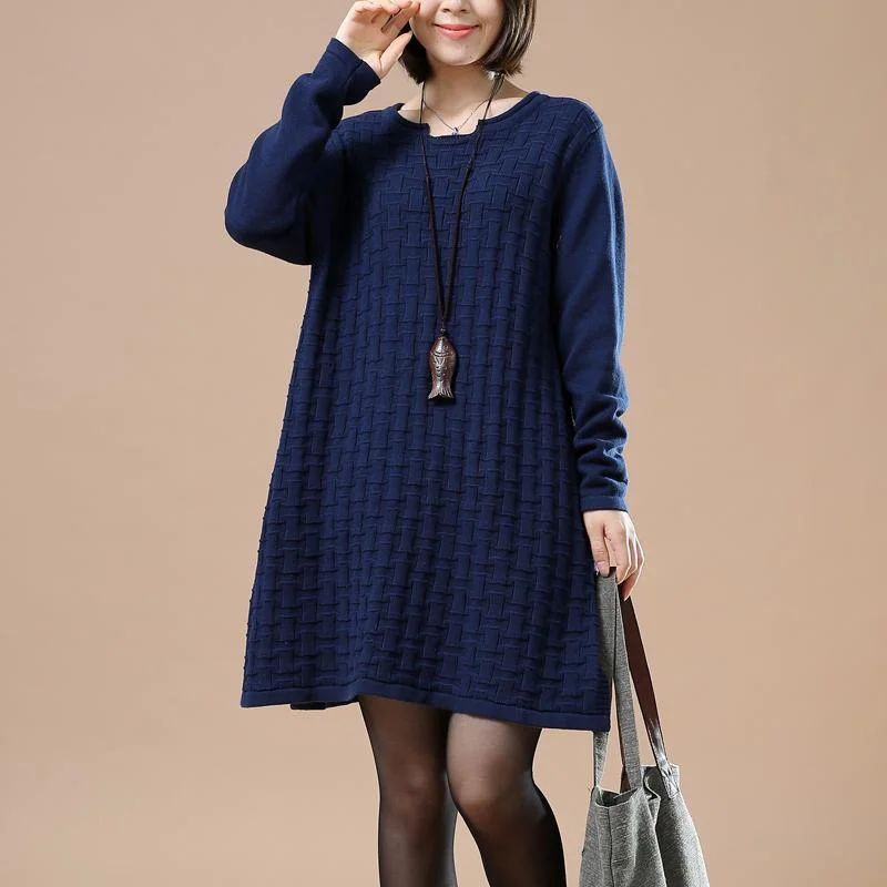 Blue New Pattern Knit Sweaters Women Plus Size Sweater Dress