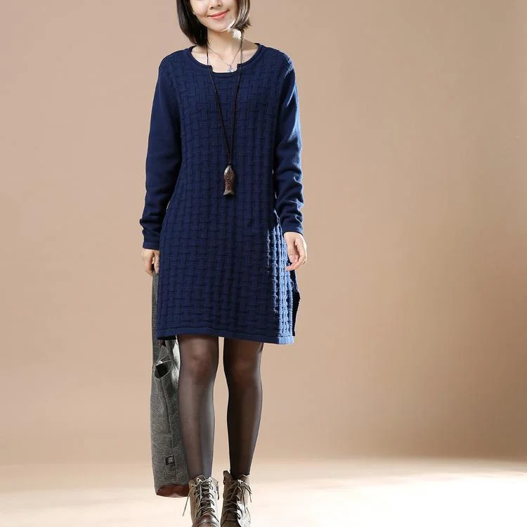 Blue New Pattern Knit Sweaters Women Plus Size Sweater Dress