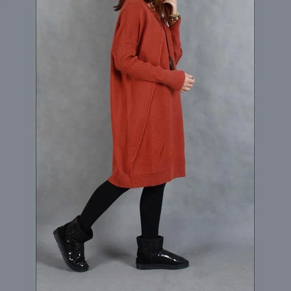 Brick red knitted women sweater dress