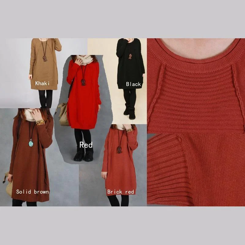 Brick red knitted women sweater dress