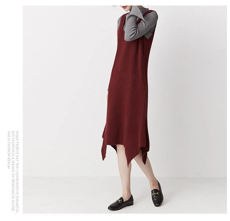 Burdungy strap knit dress asymmetrical hem raw cut